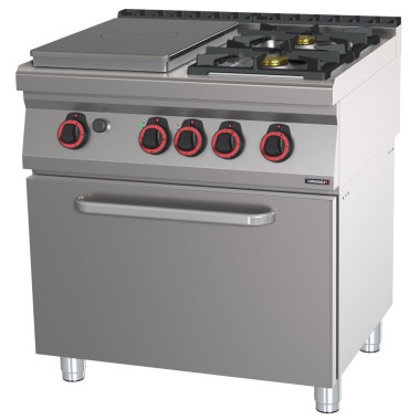 Fourneau mixte professionnel - 2 feux gaz - Plaque coup de feu - Four gaz GN 2/1 - 80cm - Casselin  au meilleur prix sur Restock