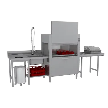 Lave - vaisselle tunnel 160 paniers/heure pour eau chaude, sortie gauche - CT 160 ABT LX - RM Gastro