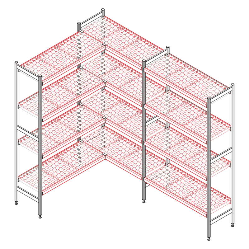 Étagère complete 373x886 mm (paliers + poutres) - Police 373 / 886 mm - RM Gastro