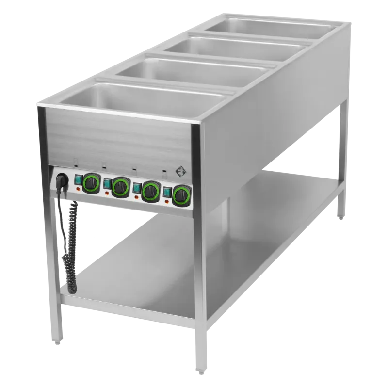 Bain marie stationnaire électrique GN 4 - 1/1 commande sur le côté court avec étagère basse - BMSK 4120 - RM Gastro