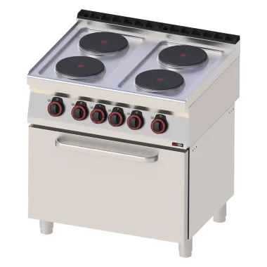 Fourneau électrique avec four électrique statique GN 2/1 - 4x feu 400 V - SPT 70/80 21 E - Redfox
