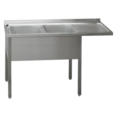 Table de lavage 150x70x90 - 2x évier 40x50x30 égouttoir droit - MSDOP/M 7015 - Redfox