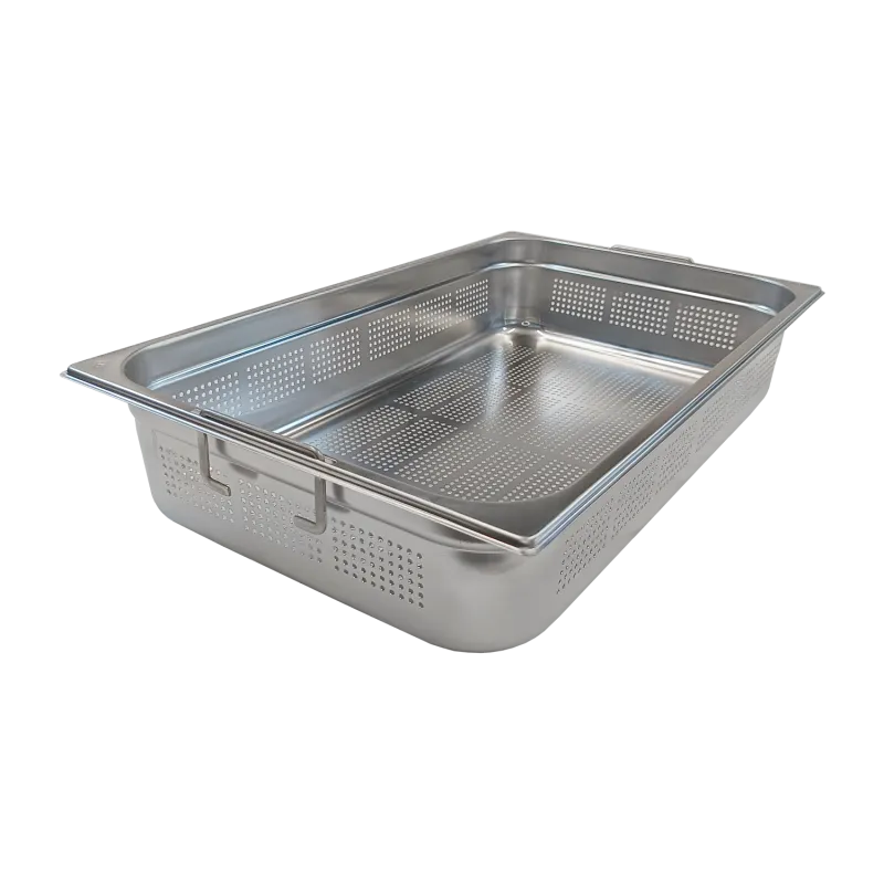 Bac gastronorme perforé GN 1/1 - 100 poignées escamontables en inox - GND 1/1 - 100 U - Redfox