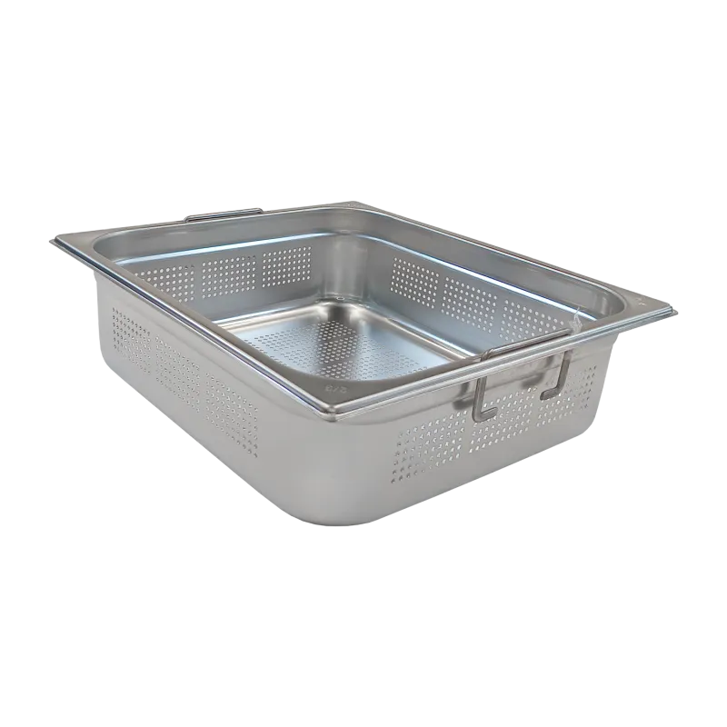 Bac gastronorme perforé GN 2/3 - 100 poignées escamontables en inox - GND 2/3 - 100 U - Redfox