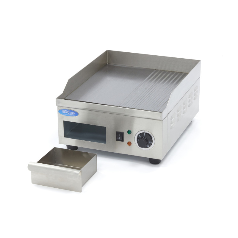 Plaque à griller - Demi-rainurée - 36cm - avec bac de récupération de graisse - Maxima  au meilleur prix sur Restock CHR
