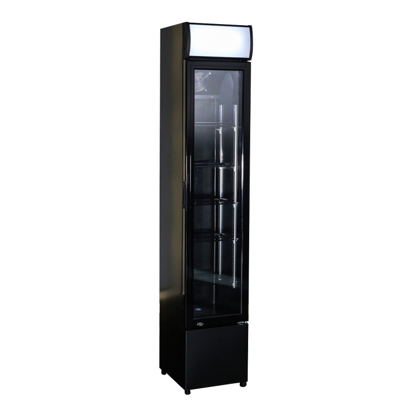 Frigo vitré étroit 105L - +3/+10°C - LED - 4 grilles - Noir - Refroidissement statique avec ventilateur - Combisteel