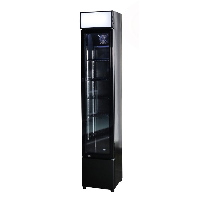 Frigo vitré étroit 105L - +3/+10°C - LED - 4 grilles - Noir - Refroidissement statique avec ventilateur - Combisteel