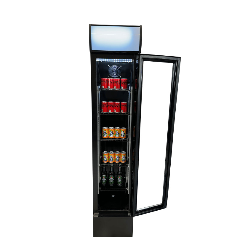 Frigo vitré étroit 105L - +3/+10°C - LED - 4 grilles - Noir - Refroidissement statique avec ventilateur - Combisteel