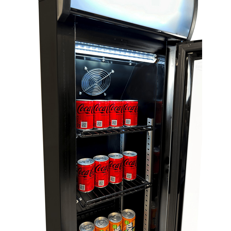 Frigo vitré étroit 105L - +3/+10°C - LED - 4 grilles - Noir - Refroidissement statique avec ventilateur - Combisteel