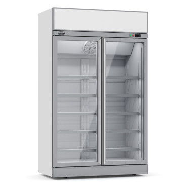 Réfrigérateur 2 portes en verre 1000L avec éclairage LED et 10 grilles - Combisteel