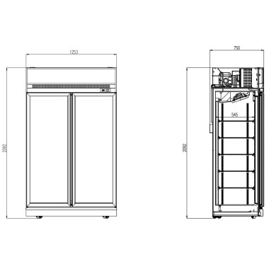 Réfrigérateur 2 portes en verre 1000L avec éclairage LED et 10 grilles - Combisteel