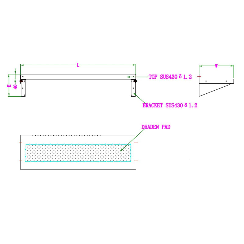 Etagère murale inox 800x400 avec console - Combisteel