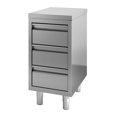 Meuble de travail 3 tiroirs inox 400mm - Combisteel