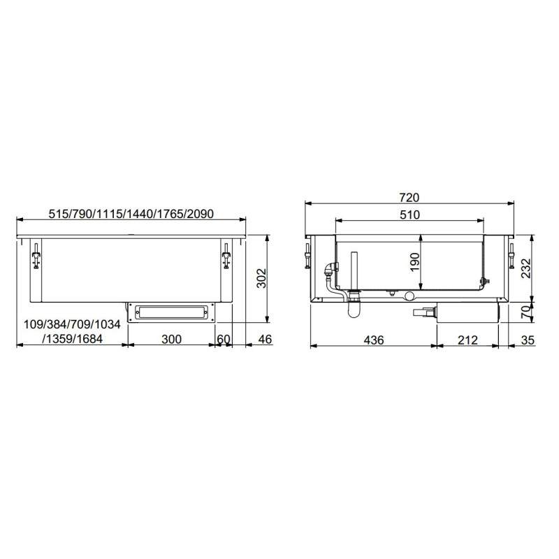 Drop-in bain-marie 2/1 - remplissage manuel - Combisteel