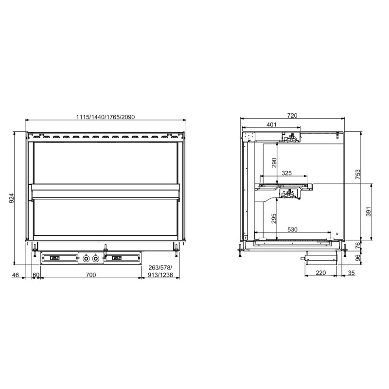 Drop-in vitrine cubique chauffante avec plaque vitro ceramique modele mural - noir 5/1 - Combisteel