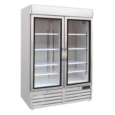 Congélateur professionnel 2 portes en verre 920L acier blanc refroidissement renforcé LED verrouillable - Combisteel