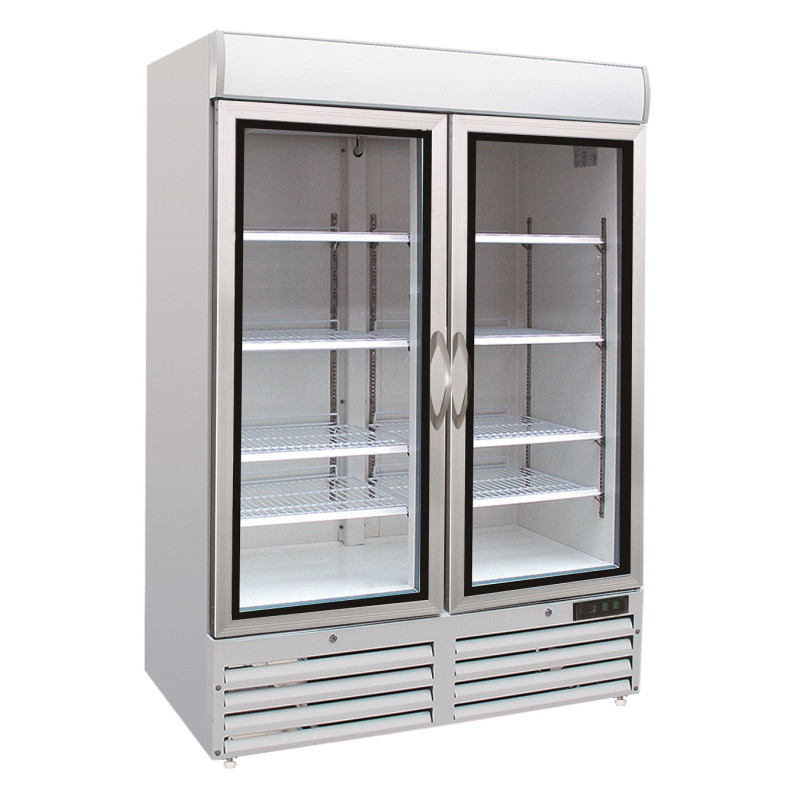 Congélateur professionnel 2 portes en verre 920L acier blanc refroidissement renforcé LED verrouillable - Combisteel
