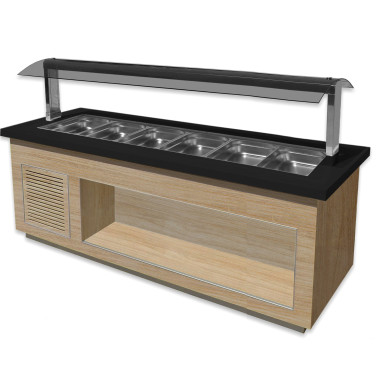 Buffet chaud - 6 GN - Chêne - Granit noir - Température 30/90°C - LINE SB-H 230 - Saro  au meilleur prix sur Restock CHR