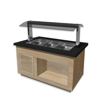Buffet chauffant - 3 GN - Chêne - Granit noir - Température 30/90°C - LINE SB-H 130 - Saro  au meilleur prix sur Restock CHR