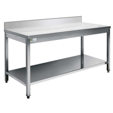 Table inox avec dosseret et tablette inférieure - série 600 - long. 2300 mm - AFI COLLIN-LUCY