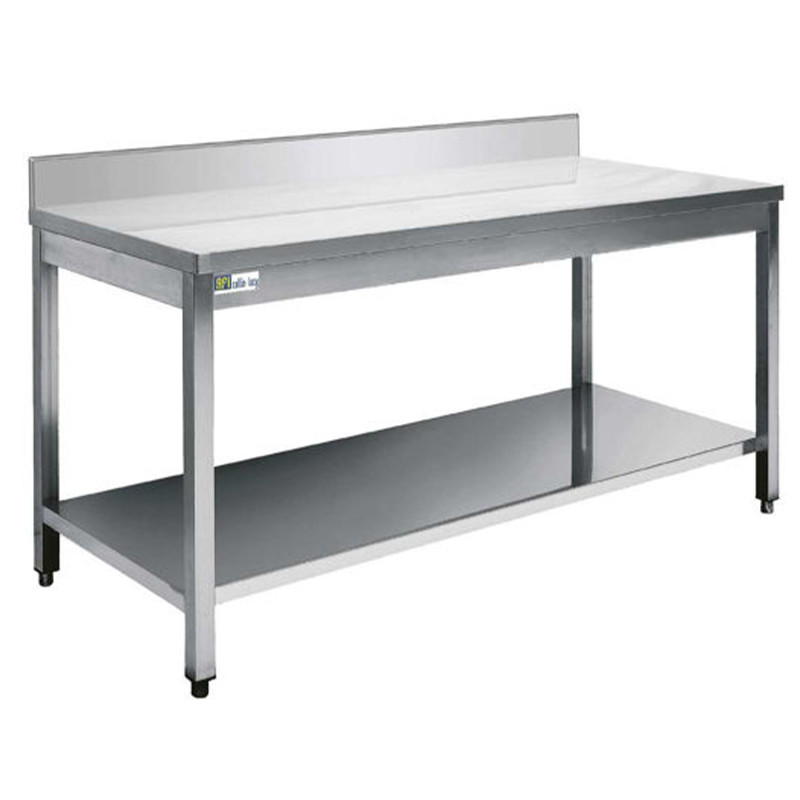 Table inox avec dosseret et tablette inférieure - série 600 - long. 2500 mm - AFI COLLIN-LUCY