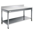 Table inox avec dosseret et tablette inférieure - série 600 - long. 2500 mm - AFI COLLIN-LUCY