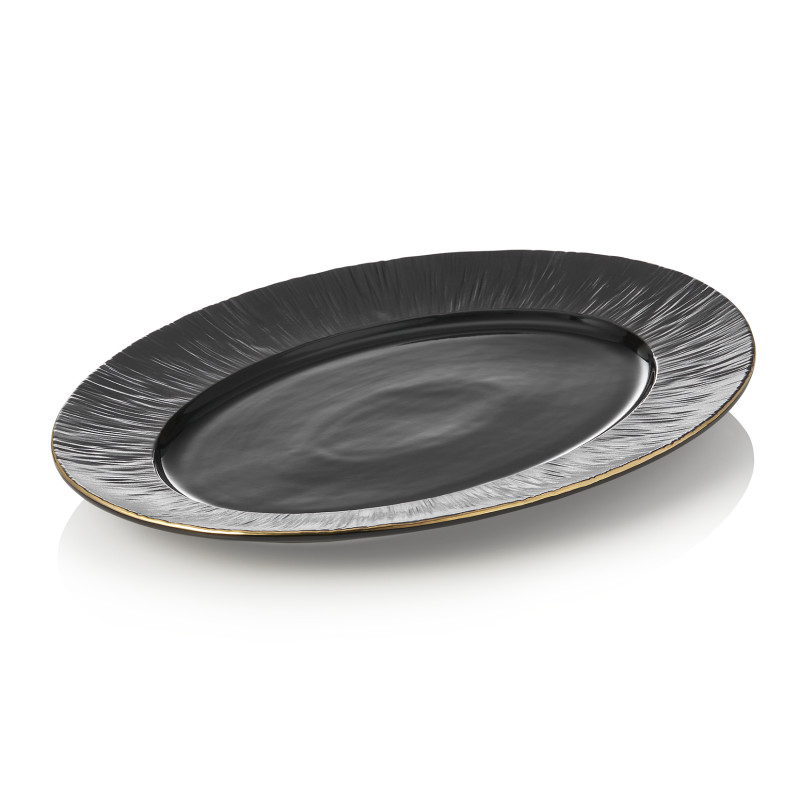 Plat 33 x 24,5 cm noir bord doré MAYA KURO à la pièce - Was Germany