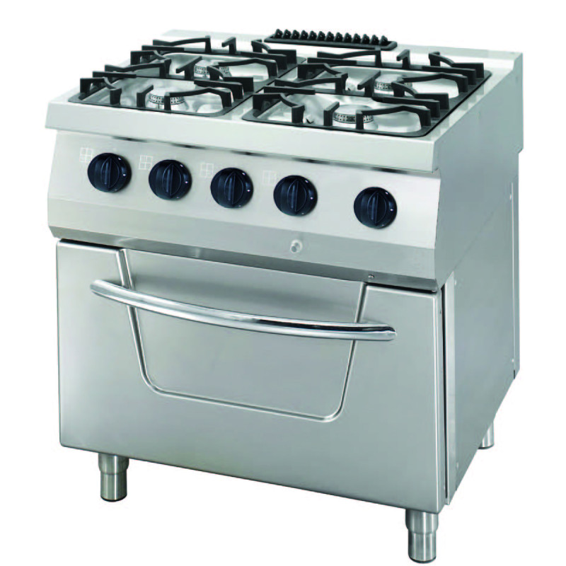 Heavy Duty cuisinière - 4 brûleurs - unité double - profondeur 70 cm - 30 kW - gaz incl four électrique - Maxima