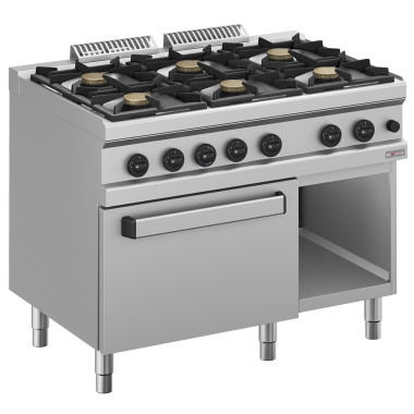 Fourneau gaz 6 feux vifs, sur four gaz GN 2/1 et armoire - Diverso  au meilleur prix sur Restock CHR