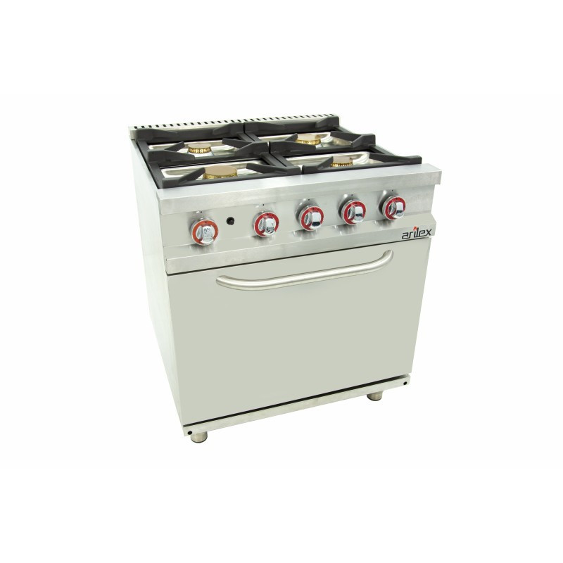 Fourneau à gaz - 4 foyers - 2x7,5  2x5,5 kW - Avec four GN2/1 - Arilex  au meilleur prix sur Restock CHR