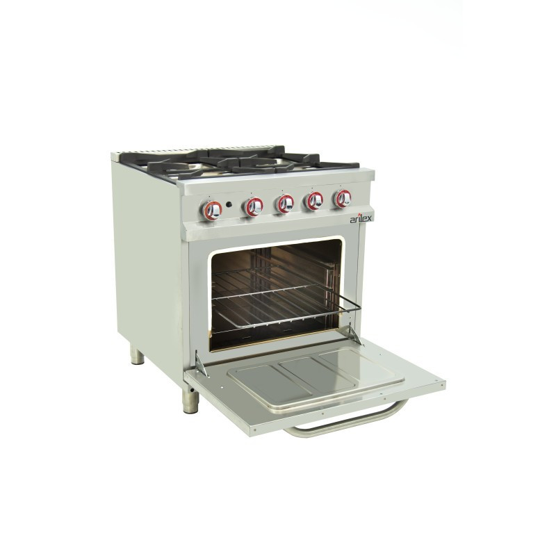 Fourneau à gaz - 4 foyers - 2x7,5  2x5,5 kW - Avec four GN2/1 - Arilex  au meilleur prix sur Restock CHR