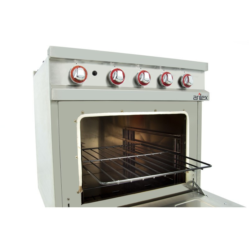 Fourneau à gaz - 4 foyers - 2x7,5  2x5,5 kW - Avec four GN2/1 - Arilex  au meilleur prix sur Restock CHR
