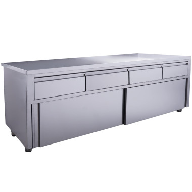 Armoire inox - 2000x700x850mm - 4 tiroirs - Porte coulissante - Sans dosseret - Saro  au meilleur prix sur Restock CHR