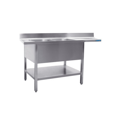Station Évier - 1800x600x850mm - 2 Bacs Gauche - Étagère Drainage - Dosseret - Saro  au meilleur prix sur Restock CHR
