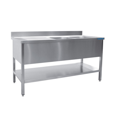 Évier Inox - 1200x700x850mm - 2 Bacs Droite - Sans Étagère - Dosseret - Saro  au meilleur prix sur Restock CHR