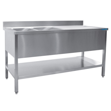 Évier Inox - 2000x600x850mm - 2 Bacs Gauche - Sans Étagère - Dosseret - Saro  au meilleur prix sur Restock CHR