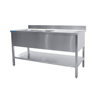 Évier Inox - 1200x700x850mm - 2 Bacs Gauche - Sans Étagère - Dosseret - Saro  au meilleur prix sur Restock CHR