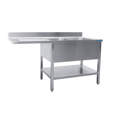 Station Évier - 1600x600x850mm - 2 Bacs Droite - Étagère Drainage - Dosseret - Saro  au meilleur prix sur Restock CHR