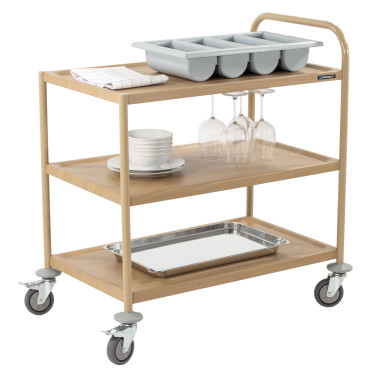 Chariot de service imitation bois - 3 plateaux 1 arceau - Casselin  au meilleur prix sur Restock CHR