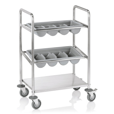Acier inox chrome-nickel, polyethylene Chariot à couverts 62 x 40 x 95 cm avec étagère inox polyéthylène - Was Germany  au meill