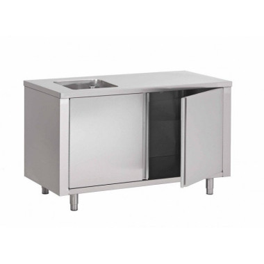 Table Armoire Inox Centrale Du Chef 1 Évier (P)700 X (H)850 Mm 2 Portes Battantes, Sans Dosseret, Aisi 430 - Restock CHR  au mei