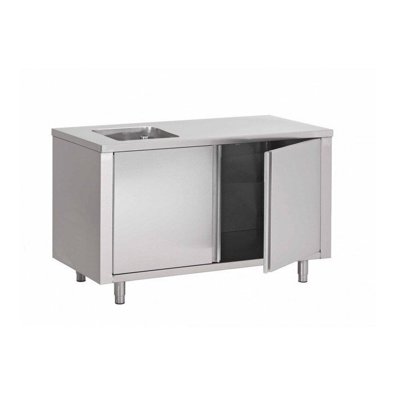 Table Armoire Inox Centrale Du Chef 1 Évier (P)800 X (H)850 Mm 2 Portes Battantes, Sans Dosseret, Aisi 430 - Restock CHR  au mei
