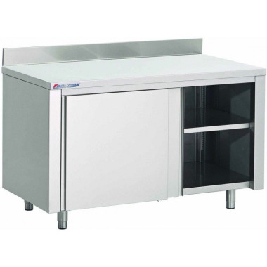 Table Armoire Inox Centrale (P)700 X (H)850 Mm 2 Portes Coulissantes, Avec Dosseret, Aisi 430 - Restock CHR  au meilleur prix su