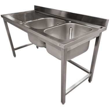 Plonge inox ECO 2 cuves égouttoir gauche, sans tablette inférieure - Diverso  au meilleur prix sur Restock CHR