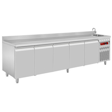 Table réfrigérée ventilé 5prtes GN 1/1- évier - Diamond  au meilleur prix sur Restock CHR