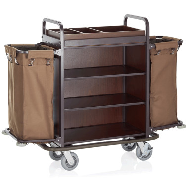 Bois, polyester, Acier Chariot de chambre 146 x 50 x 120 cm bois plaqué 2 sacs à linge acier professionnel - Was Germany  au mei