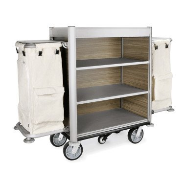Chariot de service de chambre 190 x 65 x 140 cm blanc 2 sacs à linge aluminium HPL HEIDI professionnel - Was Germany  au meilleu