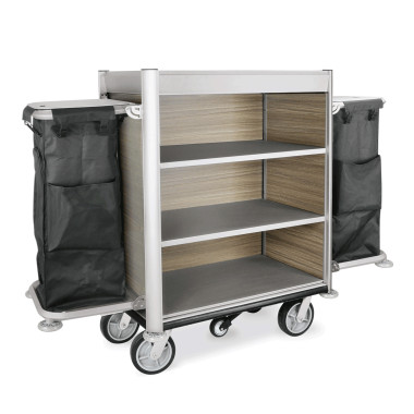 Chariot de service de chambre 190 x 65 x 140 cm noir 2 sacs à linge aluminium HPL HEIDI professionnel - Was Germany  au meilleur