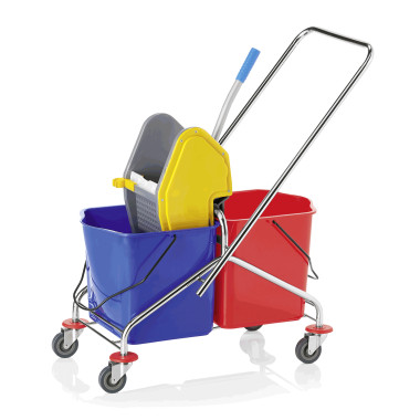 Plastique, Acier inoxydable Seau de lavage double à roulettes 2 x 17 ltr 67 x 41 x 88,5 cm plastique professionnel - Was Germany