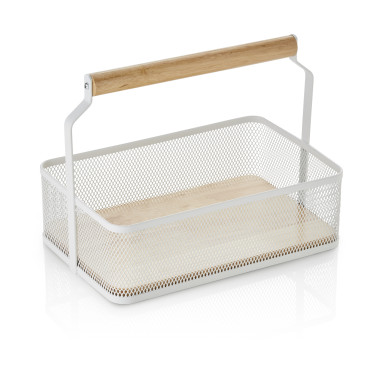 Métal, Thermolaqué, Bois Panier avec anse 23,5 x 15,5 cm H 18,5 cm blanc revêtu poudre métal professionnel - Was Germany  au mei